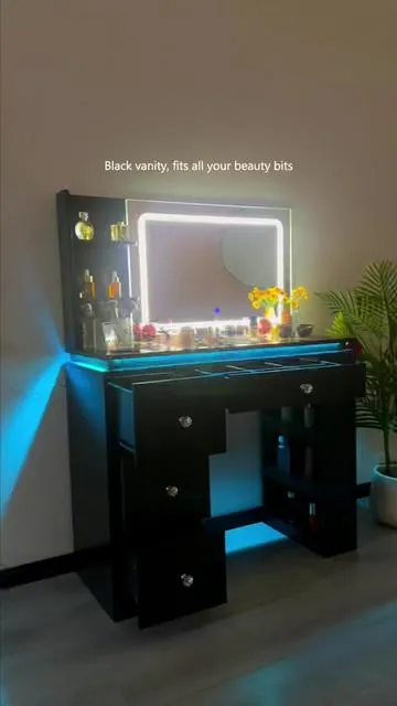 This LED vanity desk is a game-changer! Stunning ambiance, massive storage, perfect for all your makeup & skincare. Premium quality from a leading enterprise with unbeatable prices—exclusive deals for my followers! #Vanity #LEDVanity #MakeupDesk #BedroomMakeover #VanityGoals #MakeupStorage #HomeDecor #BeautyRoom #FurnitureFinds #VanityTable