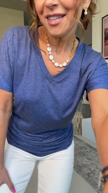 Blousey, lightweight and perfect for spring and summer.  #tshirtstyle #vneck #vneckshirt #fashionover40 #summertops