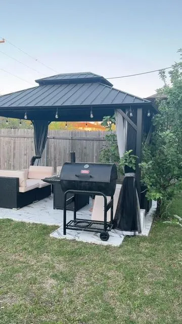 Gazebo Gazebo with Double Galvanized Steel Roof Outdoor Pavilion with Breathable Netting and Privacy Curtain for Backyard #gazebo#summeressentials#outdoorupgrade#fypviral