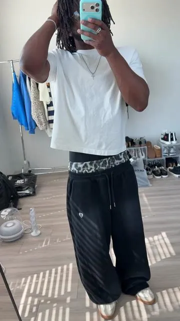 The perfect Sweats 🖤 #baggysweats #sweatpants #tiktokshopfashionfinds #outfitofthedayinspo #sweats leopard print double waisted sweatpants by Aelfric Eden. These are made of 100% cotton and super comfortable. If you like baggy sweats and streetwear these are the perfect sweats to pick up. I wear my Aelfric Eden underwear sweatpants all the time. Make sure to buy a pair before they’re gone!