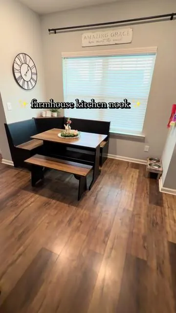 Finally a kitchen table that fits perfect in a weird spot! ✨ super sturdy & gorgeous! #table #nook #farmhouse #deco #home 
