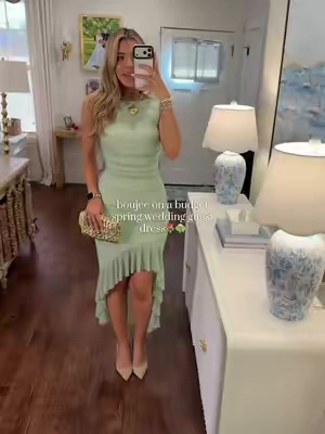 SO flattering and affordable! Love that it has 2 layers that really help shape you!😍 SO perfect for spring events and weddings!🤍 Wearing size M and I'm 5'9! #weddingguestdress #boujeeonabudget #affordablefashion #springfashion #formaldress 