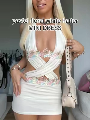 @Dolls Kill I fear you ate 🌸👼🏼☁️🤍#minidress #halterdress #whiteminidress #goingoutoutfit #festivaloutfit 