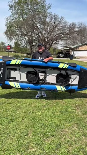 Take adventure anywhere 🌊 This 12.5FT inflatable kayak fits 2 with a 507LB capacity, padded seats, and aluminum paddles. Glow-in-the-dark hull + quick setup makes it perfect for fishing, touring, and easy travel 🚣‍♂️ #kayak #outdoors #kayaking #tiktokshopspringglowup #tiktokshopcreatorpicks 