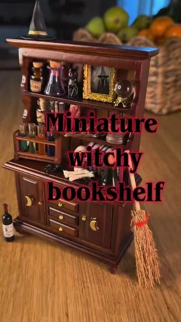Immerse yourself in a delightful miniature world crafted with 40 carefully curated pieces. Crafted from enduring wood material to ensure long-lasting enjoyment and satisfaction. Appeals to dollhouse enthusiasts and collectors with its high-quality design and attention to detail. Includes a diverse range of accessories such as mini books, black cat, crystal ball, etc. Timeless 1:12 Scale: Designed in perfect proportion to recreate the beauty of witchcraft!!  🧹   #witchtok #witchyvibes #witchesoftiktok #witchy #miniature