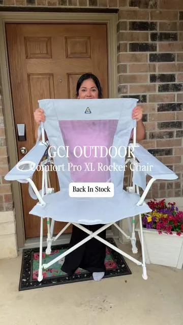 ✨BACK IN STOCK ✨GCI comfort pro XL rocker chair is one of the most comfortable chair they have. #foldingchair #rockingchair #outdoorchair #campingchair #sportsmom 
