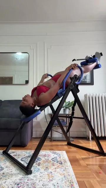i swear some of y’all aren’t tight… you’re just compressed all day. This is why  #s#spinedecompressionb#backreliefb#bodyresetinversiontable #yogateacher