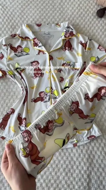 This monkey banana pajama set is so soft and cute t#pajamas #twopieceset #monkeypajamas #monkey #tiktokshopholidayhaul
