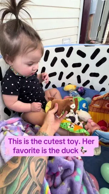 She loves her new farm animal toy. Especially the duck 🦆 #babytoys #fyp #stuffforbabies 