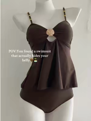 This tankini is giving confidence without the corset #swimsuit #tankini #springstatements #belly #slimming  