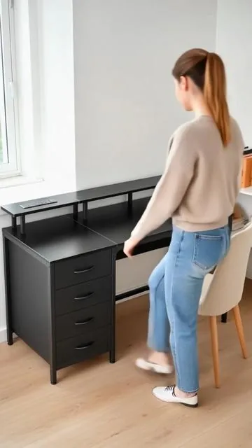 Level up your setup with this versatile desk! 💻 Designed for gaming, studying, or your home office, it comes with built-in power outlets for convenience and LED lights to set the perfect vibe. Plus, 4 drawers keep everything organized, and a monitor stand optimizes your screen height. Perfect for small spaces! Tap to shop. #gamingdesk #homeoffice #desksetup #smallspaceliving #AIGC #Moras