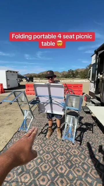 The first folding picnic table that fits 4 that I’ve ever seen 🤯👆 #picnictable #camping #campingtable #foldingtable #picnic 