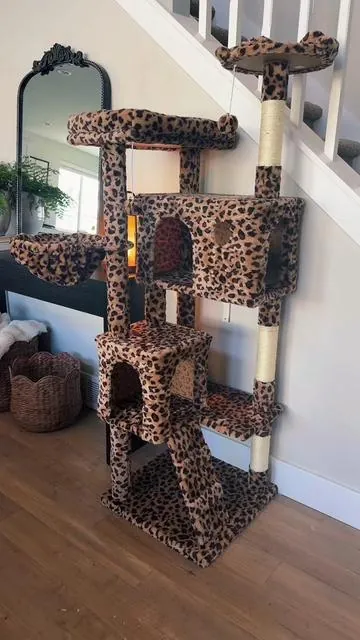Leopard Print Cat Tree Multi Level Cat Tower with Scratching Posts Cozy Condo and Perches. #cattree #catfurniture #petproducts #catlovers #tiktokshop 