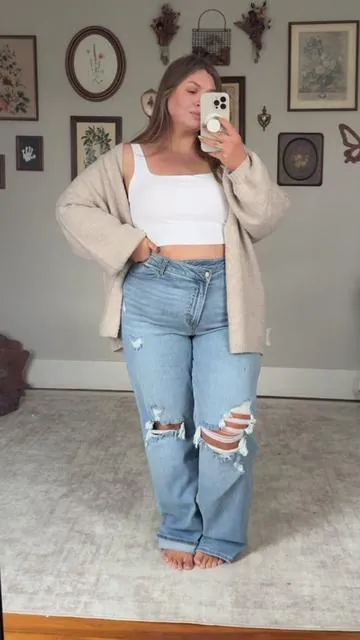 OBSESSED with these jeans. Size down if you want them form fitting.  I’m a 14/16 and 5’4 wearing the 14W and they fit veryyy loosely. #plussizefashion #curvyfashion #plussizejeans #tiktokshopcreatorpicks #springfashion 