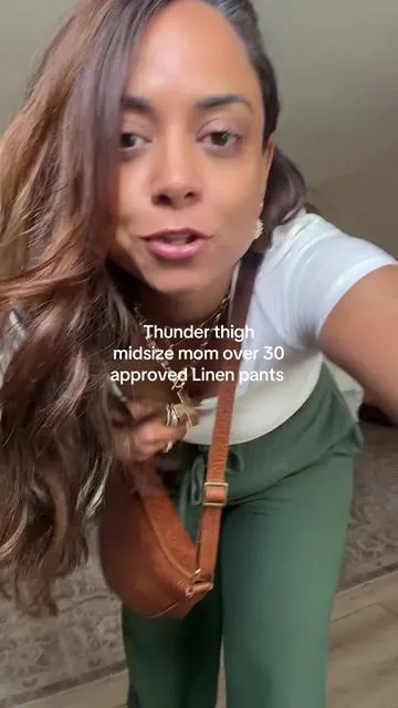 These linen pants are a midsize girl's dream. Soft, breathable, and actually flattering, they sit comfortably on the waist without digging in or clinging to the lower belly. If you're over 30 and done with stiff "hard pants," this is the effortless upgrade your wardrobe needs. Perfect for everyday wear, travel, errands, and vacation outfits when you want to feel put together without sacrificing comfort. These are the kind of linen pants you reach for all summer because they move with your body and still look polished. #linenpants #midsizefashion #softpants #cotton #linen