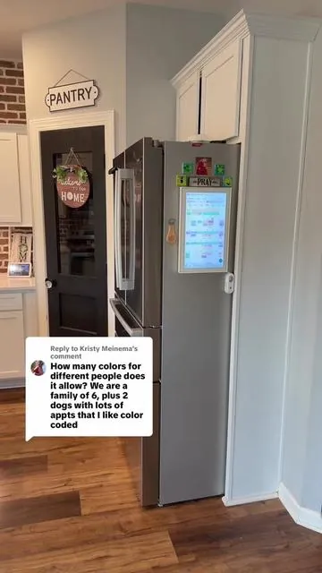 Replying to @Kristy Meinema also I have mine held up by fridge magnets since I didn’t want it on the fridge. You can also synch from Google, iPhone calendars if you have them on your phone! #calendar #digitalcalendar #organize #home 