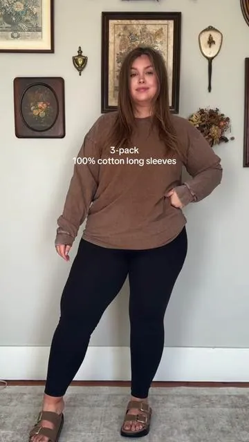 The best long sleeve ever. Sooo soft and comfy and so affordable.  I’m a 14/16, 5’4 wearing XL. #cottontshirt #curvyfashion #longsleeve #affordablefashion #greenish 