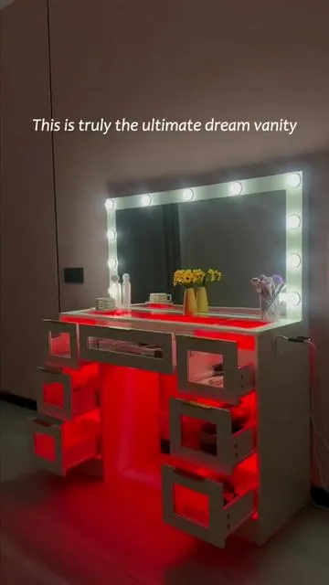 This is the ULTIMATE dream vanity for every girl! ✨#DreamVanity #LEDVanity #VanityWithLights #MakeupVanity #BedroomMakeover #RentalHomeEssentials #StorageVanity #HollywoodMirror #BedroomVibes #BeautyRoom
