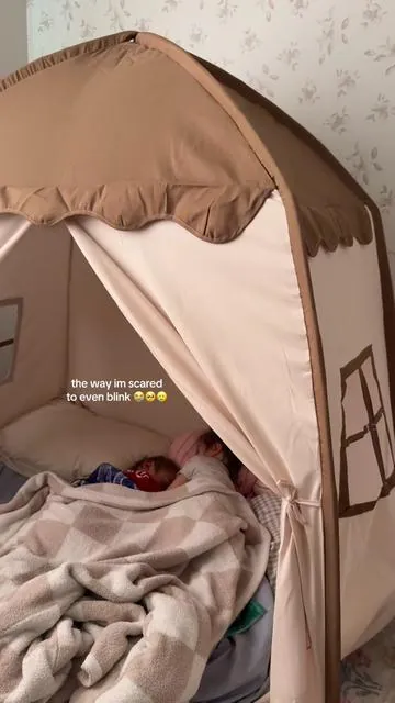 my babies resting, together. unheard of. 😭🥹 #kidstent #playroom #siblings 