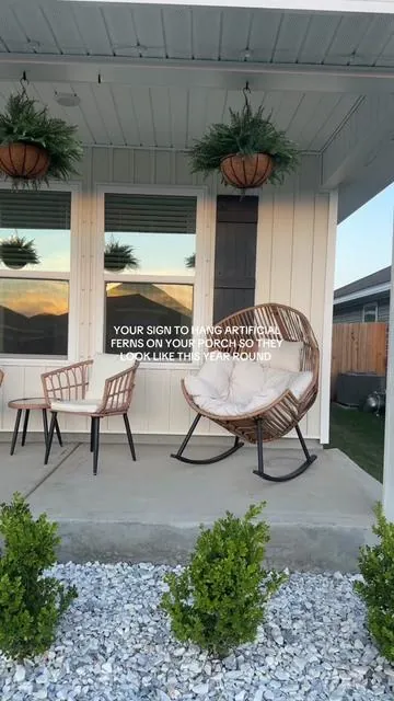 I love my porch so much more now 🥹😭 the vibes are so good!! #ArtificialFlowers #Ferns #HangingFlowers #Summer #PorchDecor   