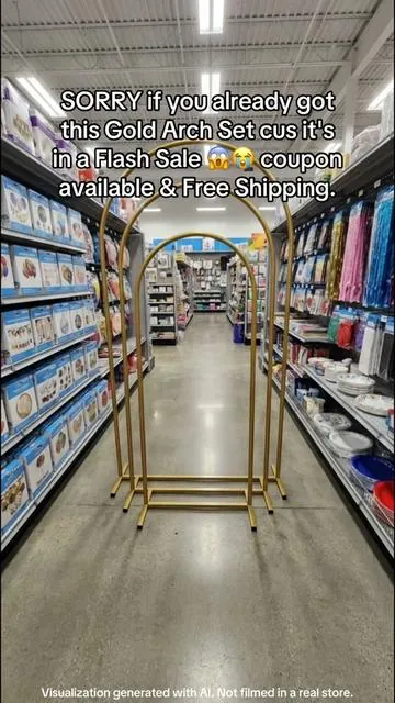 Set of 3 gold arches in a Flash Sale — perfect for weddings & parties 🙌 Visualization generated with AI. Not filmed in a real store. #weddingdecor #backdropstand #partydecor #weddingarch #tiktokshop