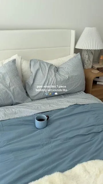 this coastal striped bedding set is by far my favorite purchase 🥹 #coastalbedding #Monbixcomforter #comforterset #farmhousestyle #cozyathome  