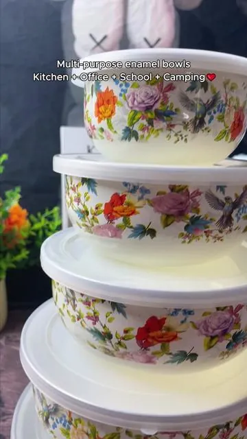 These Floral Enamel bowls Make Every Meal Feel Homemade #TikTokShop ＃Cookware #KitchenAesthetic #Vintagekitchen #HomeCooking
