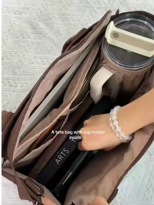 A perfect tote with cup holder inside!!!#bagsmart #totebag #collegebag #CarryWithBAGSMART #ResetYourBag 