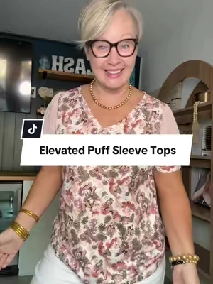 These v neck t shirts with their puff Swiss dot sleeves are such an elevated look, but still so comfortable!  #tiktokshopcreatorpicks #tiktokshopstockup #over50style #midsizefashion #summerstyle 