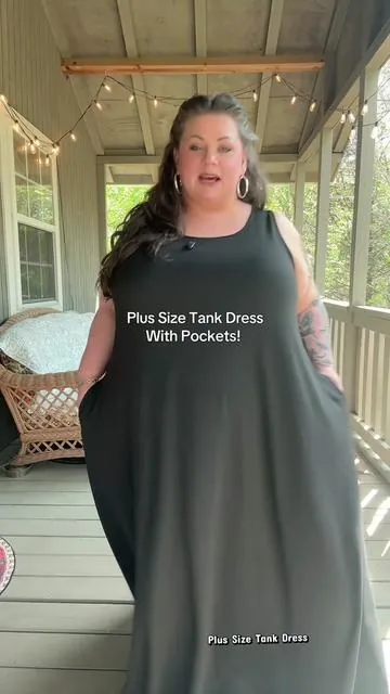 Plus size tank dress with pockets! Fabric is very soft and stretchy. Several colors available. #plussizefashion #petitefashion #TikTokshoprestock #AprilRestock #dealsforyoudays 