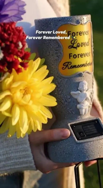 Forever Loved, Forever Lit ✨ Let Your Remembrance Shine Day and Night. #GraveDecor #MemorialGift #SolarLight #SympathyGift #ForeverRemembered #vase