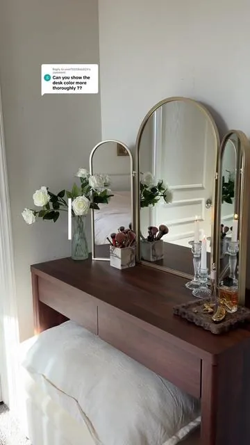 Replying to @user7535866824 the perfecttt walnut color 🤩 #vanity #vanitydesk #vanitymirror #vanityorganization #vanitysetup  Vanity Vanity table Vanity desk  Vanity mirror Vanity setup  Vanity organization 
