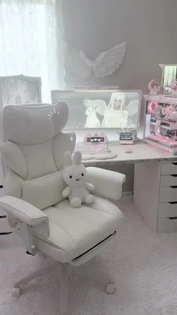 this dowinx chair truly changed the vibe of my setup! such a comfortable, cloudlike chair. ^^ ☁️🤍 @Dowinx #dowinx #dowinxchair #gamingchair #gamingsetupfinds #officechair 