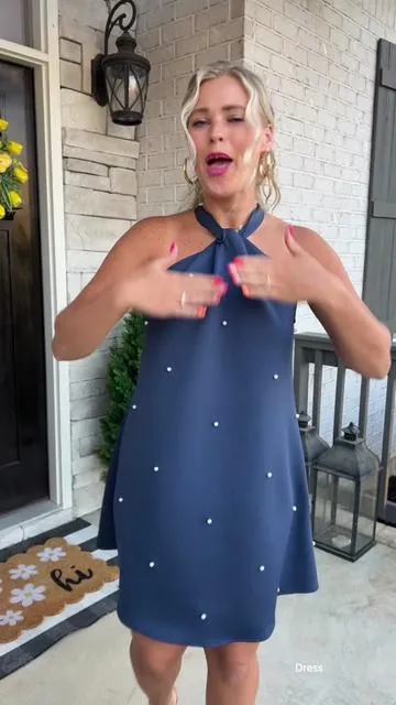 A pretty short dress with a halter neck and pearls for that special occasion. Comes in 4 colors! #dress #fancydress #specialoccasiondress #dressforwomen 