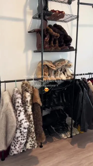 currently turning my den into a second closet with this organizer > 😍 #closetorganization #shelfunit #closetmakeover #closetstorage #organizedhome 