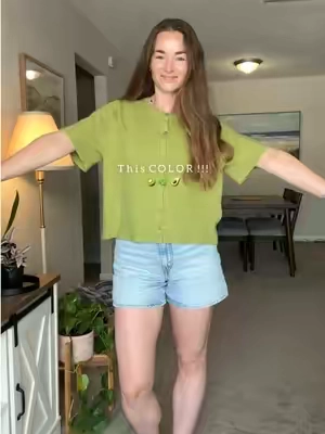 The most beautiful shade of green for spring and summer 🥝🌿🥑 A cardigan for every season!! Wearing a size small @TanmingFashion #cardigan #shortsleevecardigan #springfashion #summerwear #cardigansweater 