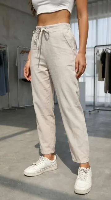 Women's Linen Pants Casual High Waisted Drawstring Beach Trousers Elastic Waist Tapered Bottoms Basic Style Comfortable Lightweight Cotton Linen Blend #womenpants #womenswear 