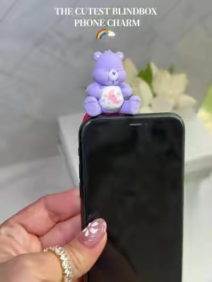 How cute are these! they come in blind boxes!! Adorable! #care #bear #blindbox #phonecharm 