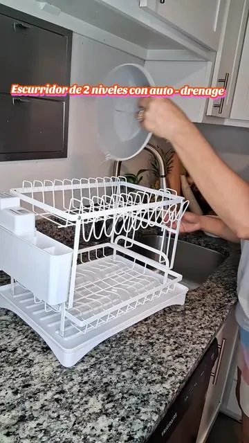 escurridor para trastes 2 en 1 con auto- drenaje directo al fregadero  #tiktokmademebuyit #tipsdelhogar #escurridordeplatos #escurridor #cocinaorganizada 