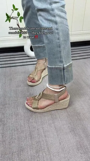 These sandals are so cute and comfortable — they feel great to wear‼️#espadrilles #wedgesandals #summersandals#fyp #trendysandals 