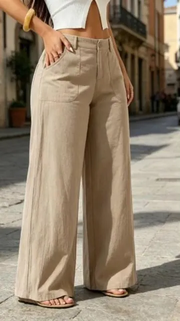 Women’s classical linen palazzo pants summer flowy wide straight #pants #plussize #womensfashion #ootd #spotlightfinds 