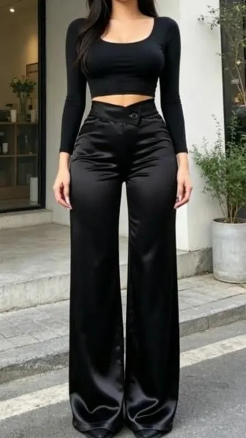 Women's Satin Straight Leg Pants #pants #tiktokshop #fyp #ootd #womensfashion 