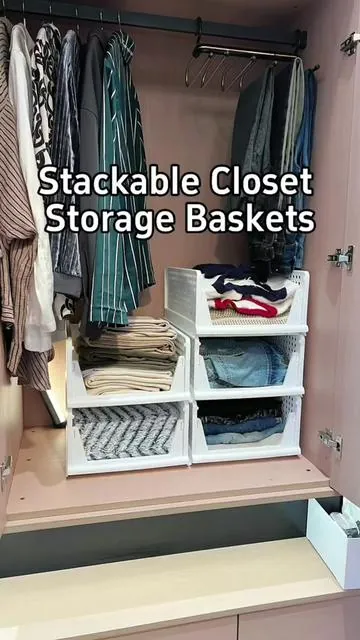 No assembly,stackable pull out organizers. The closet game changer, no more digging for clothes!#closetorganization #homeorganization #storage #mothersdaygiftideas 