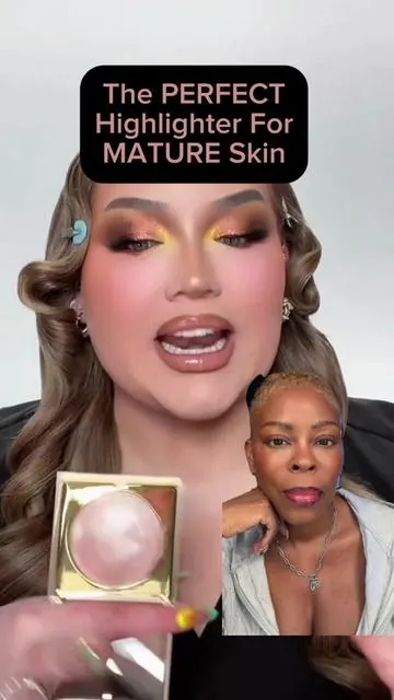 This is your sign to stop sleeping on a good glow ✨ This Stila highlighter gives that wet, lit-from-within look without settling into anything… just smooth, radiant skin. @Stila Cosmetics #stilahighlighter  #matureskinglow #highlight #over50makeup 