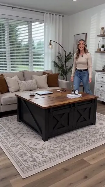 Elevate your living room with this modern farmhouse coffee table! ☕️ The clever lift-top design is perfect for work or snacks. Discover hidden storage to keep your space tidy and adjustable shelves for all your display needs. It’s the ultimate center table for style and function. Tap to shop now! #coffeetable #livingroomfurniture #homedecor #farmhousestyle #AIGC #Moras