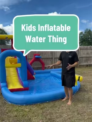 Backyard inflatable bounce house with built in water slide and pool creates hours of entertainment for kids without leaving home. #SummerVibes #tiktokshopspringglowup #tiktokshopcreatorpicks #summeractivities #kidsplay 