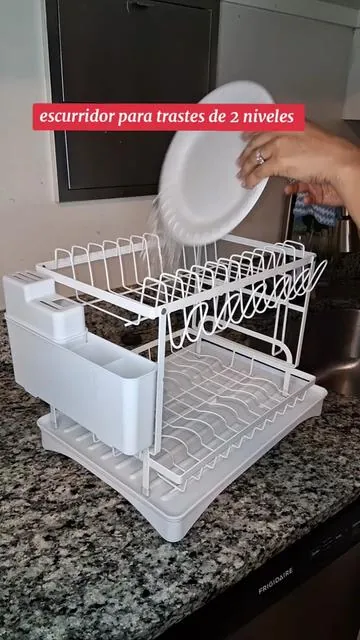 escurridor para trastes de 2 niveles  con auto-drenaje #drainstopper #tiktokmademebuyit #escurridordeplatos #escurridor #cocinaorganizada 