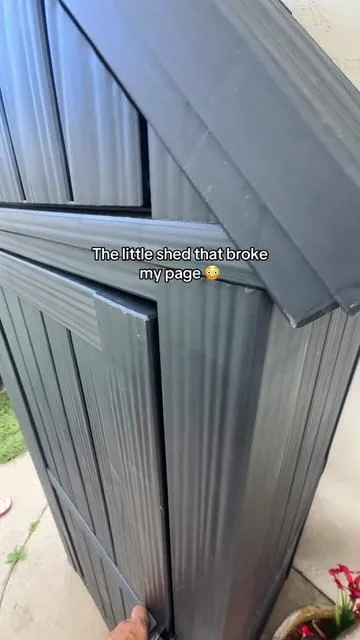 Outdoor Storage Cabinet shed for all your summer storage #shed #storageshed #outdoorstorage #outdoororganization #storagecabinets 
