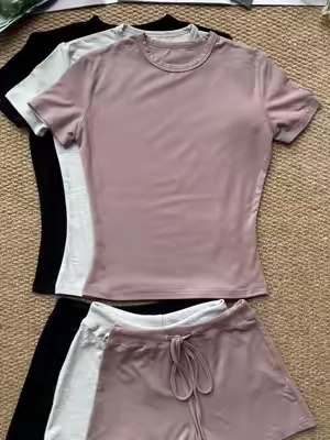 Minimalist round neck short sleeve tee, classic versatile style with loose non-restrictive fit #ModalLoungewearSet#SolidColorPajamas#TwoPieceSleepwear#RoundNeckTee#DrawstringWaistShorts#AllSeasonPajamaSet#LadiesNightwear#CasualLoungewear#BasicWearForWomen#ComfyHomeWear#wowenscloothing# Summeroutifes# Vacationoutihifies#spotlightfinds #tiktokshopdeals# tiktokshopmademebuyit#tiktokshopcreatorpicks 
