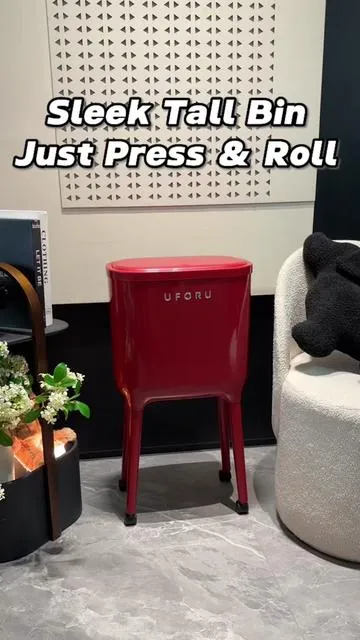 Tall rolling trash can – looks expensive.#tiktokshopstockup #tiktokshopmothersday #trashcan #trashcancleaning #sleek 